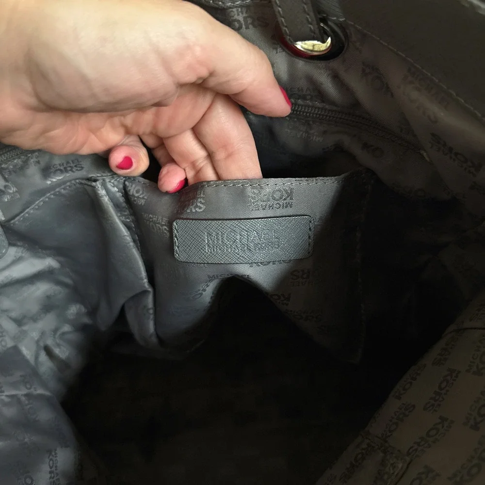 Michael Kors Jet Set Shoulder Tote‎ Bag Gray Saffiano Leather Purse READ